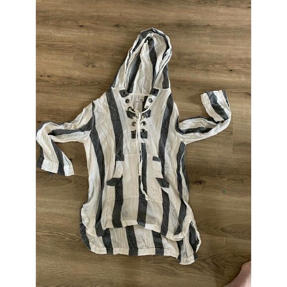 L*SPACE Love Letters Striped Beach Cover Beach Bum Hoodie sz Small - Picture 2 of 11